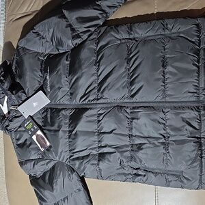 NWT Men's Eddie Bauer Wide Channel Grey Down Hooded Jacket - Black - Small